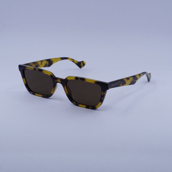 Gucci GG1539S 005 Sunglasses Yellow Havana Square Frame, Brown Lenses - Picture 1 of 13